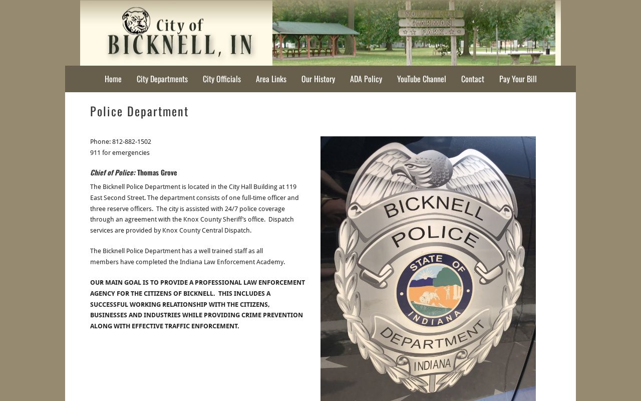 Bicknell Police Department official records and county coverage page
