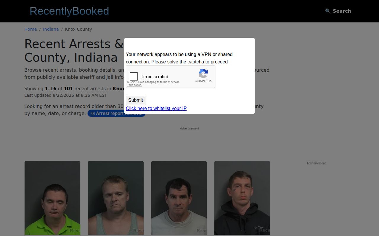 Knox County booking records on the unofficial RecentlyBooked county page