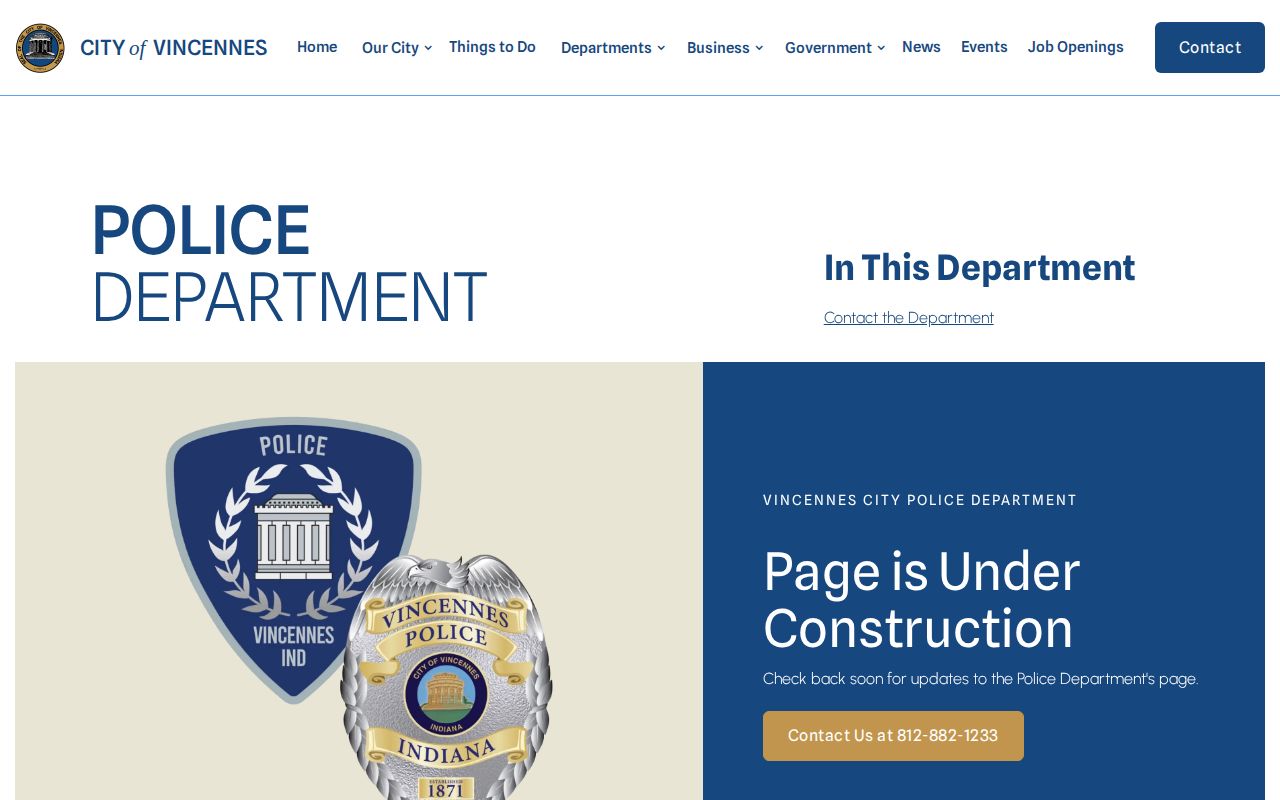 Vincennes Police Department official arrest records page